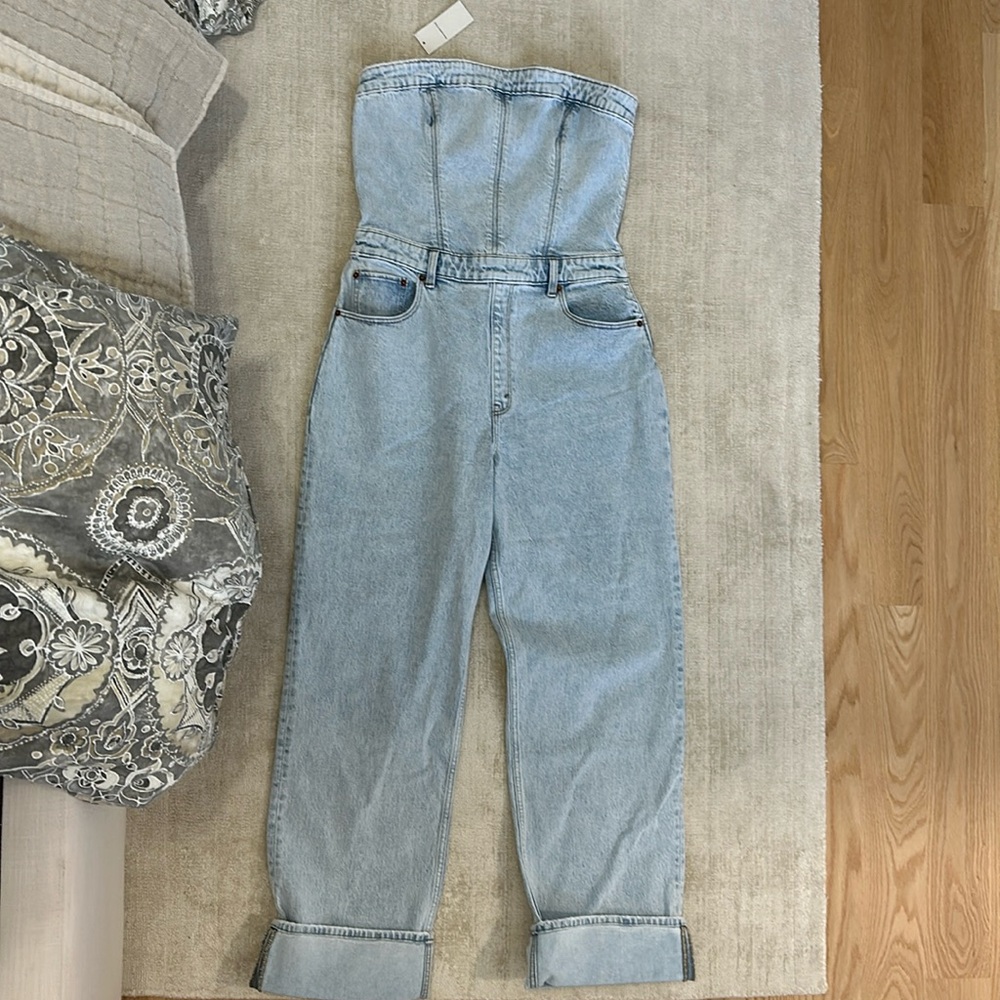 Strapless denim jumpsuit